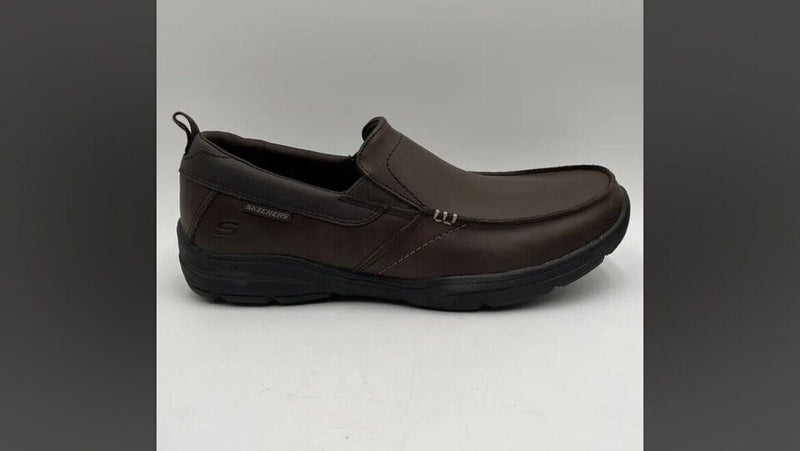 SKECHERS Men's Leather Slip On Shoes with Air-Cooled Memory Foam