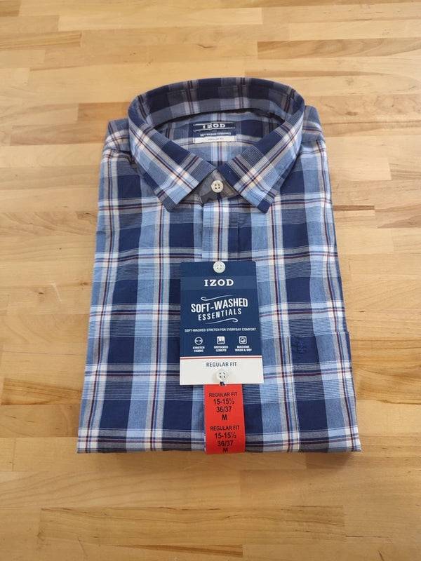 Mens Izod Soft Washed Stretch Untucked Dress Shirt Dark Blue Med