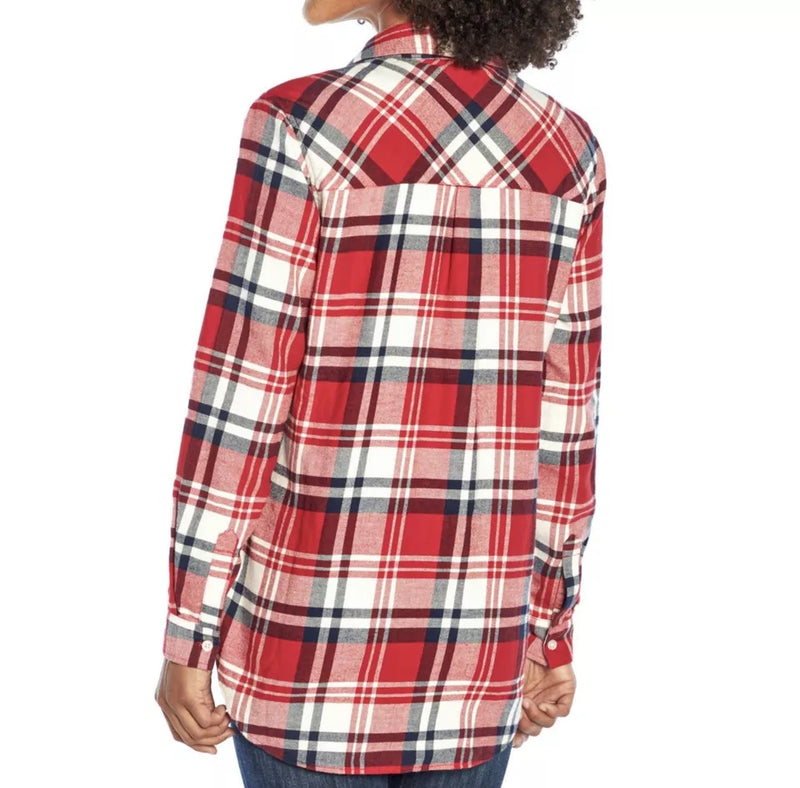 GAP Women's Soft Button Down Long Sleeve Boyfriend Flannel Shirt RED