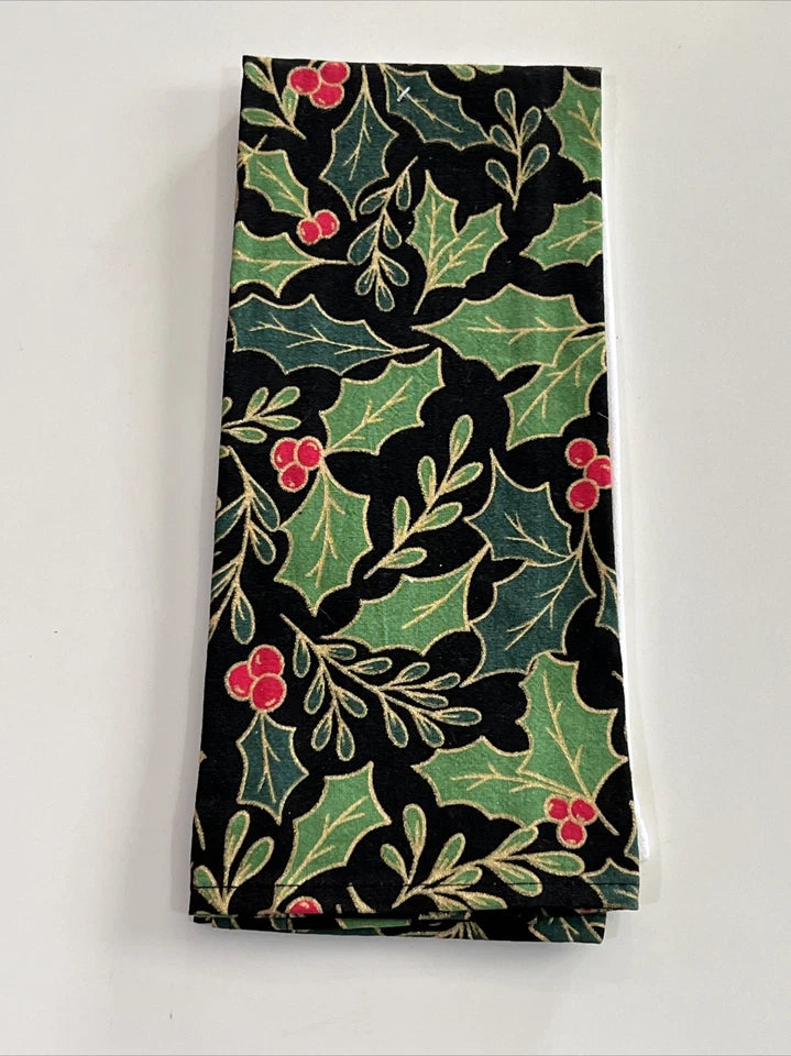 Dish Towel  - 25" x 15" , Holly 'Tis the Season Green, Red