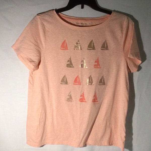Tommy Hilfiger Womens Heather Pink Sailboat Graphic Tee Shirt