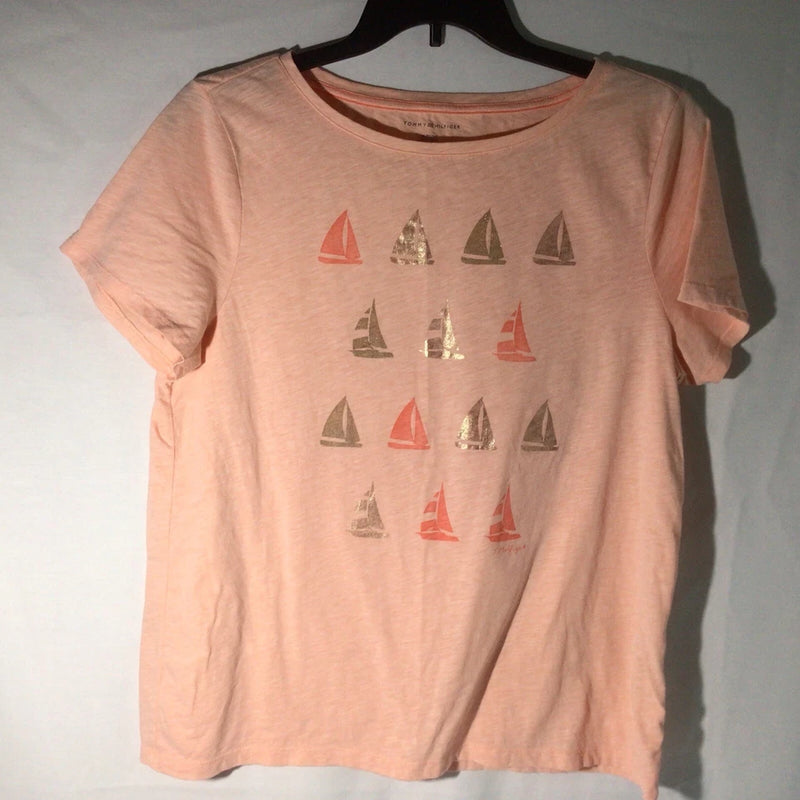Tommy Hilfiger Womens Heather Pink Sailboat Graphic Tee Shirt