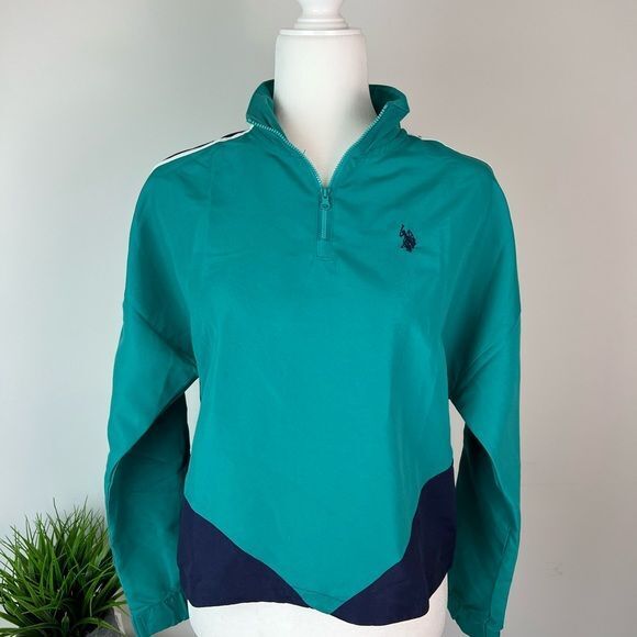 U.S. Polo Assn. Turquoise Rapids Color Block Cropped Popover Top size nedium