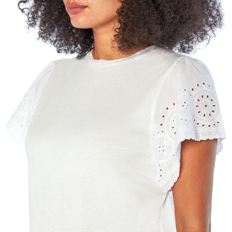 GAP Women's  Eyelet Flutter Short Sleeve Scoop Neck