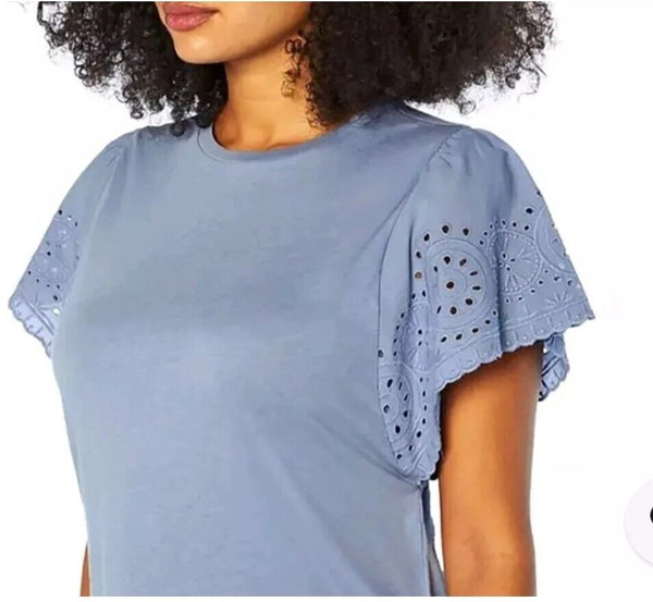 GAP Women's  Eyelet Flutter Short Sleeve Scoop Neck