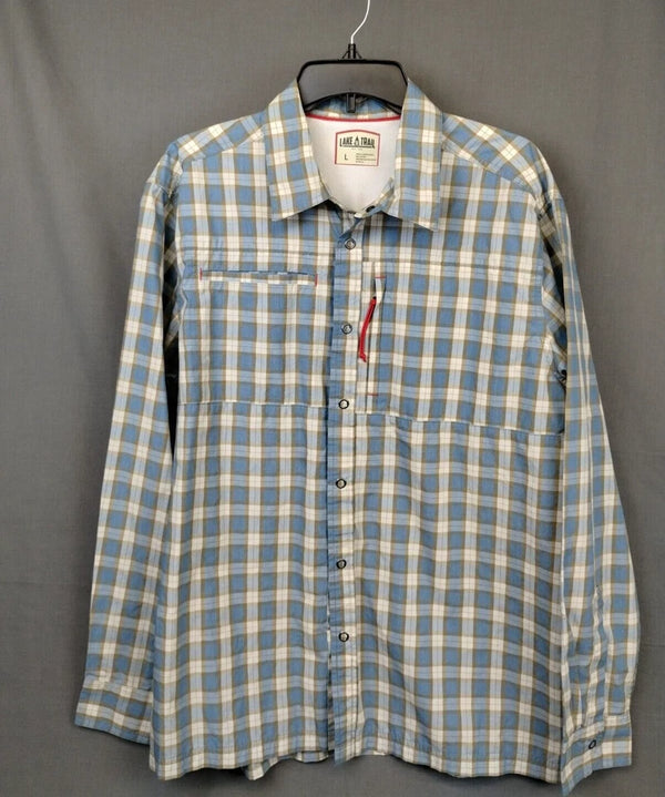 LAKE & TRAIL Men's Vented Snap Front Long Sleeve Plaid Shirt Pockets
