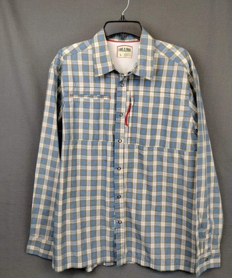 LAKE & TRAIL Men's Vented Snap Front Long Sleeve Plaid Shirt Pockets
