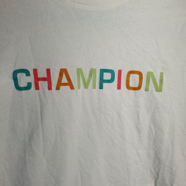 Champion Womens Athletic White Graphic Crew Neck Tee Shirt