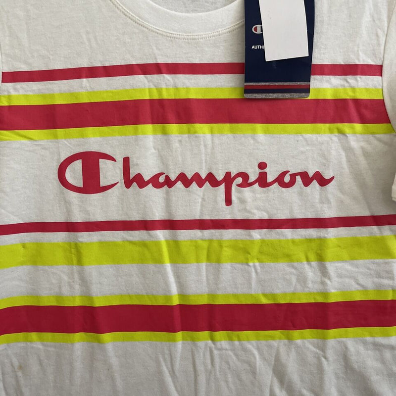 Champion Shirt Top Womans Geometric White Short Sleeve Crew Neck