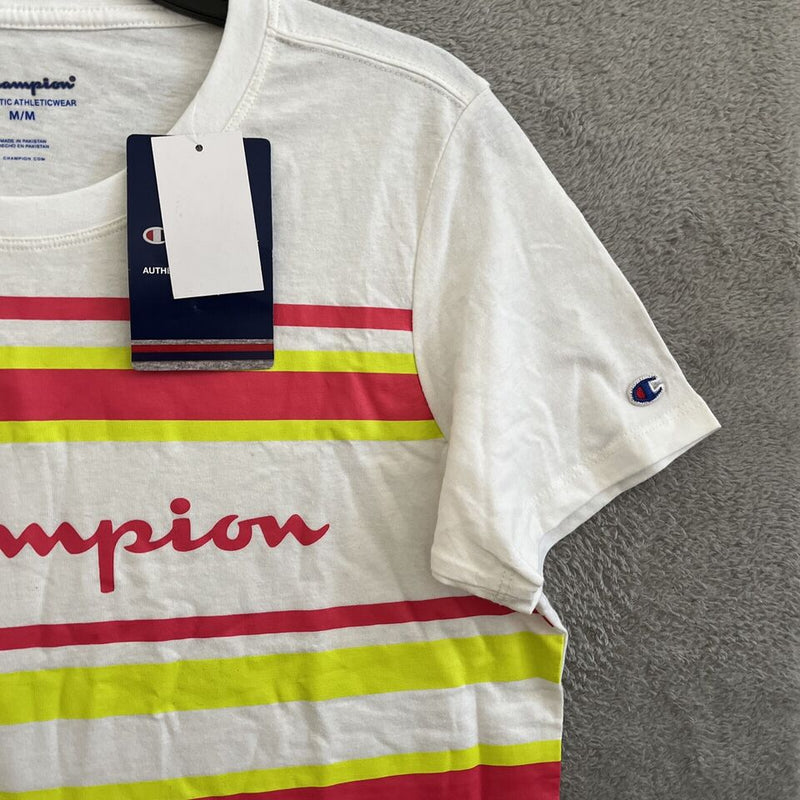 Champion Shirt Top Womans Geometric White Short Sleeve Crew Neck