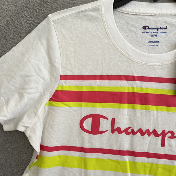 Champion Shirt Top Womans Geometric White Short Sleeve Crew Neck