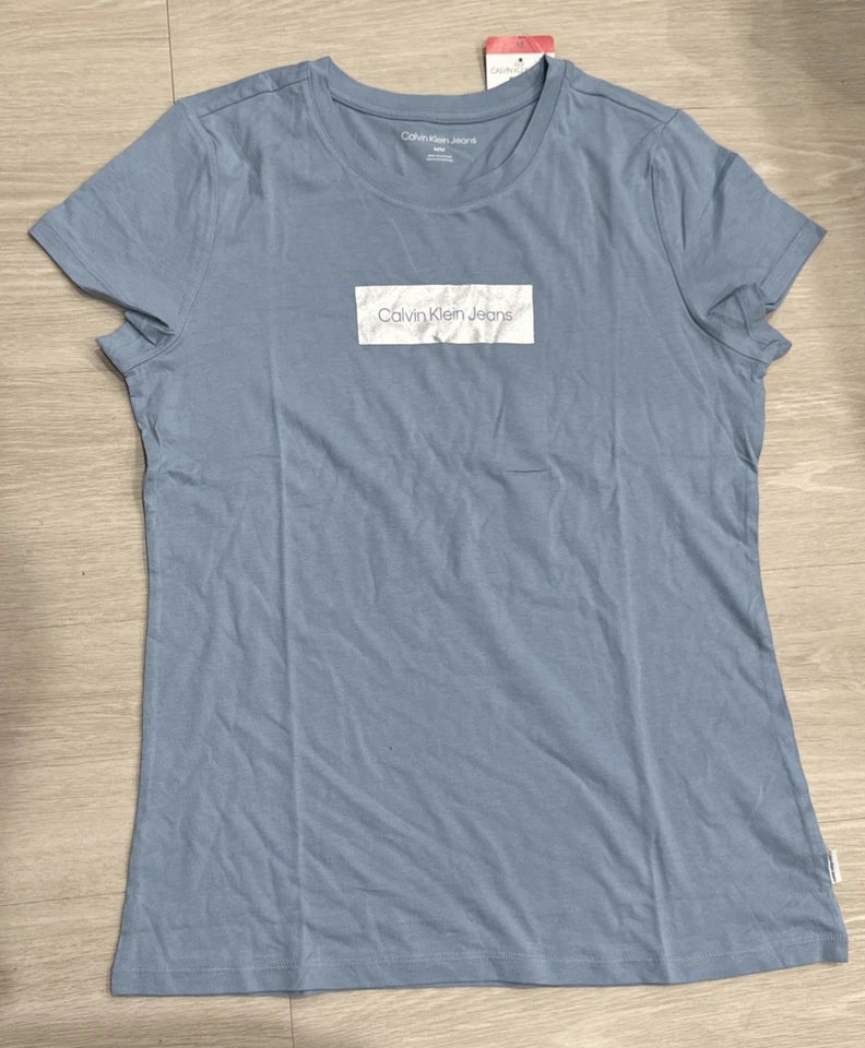 Women T-shirt Crew Neck Blue Calvin Klein Jeans Logo Tee M Ladies' NWT
