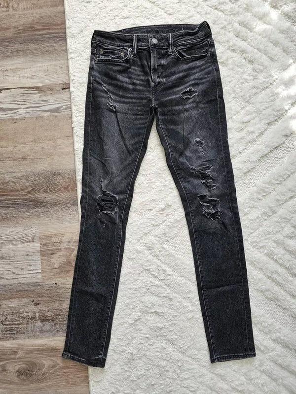 American Eagle Airflex Jeans Slim Black GRAY Distress