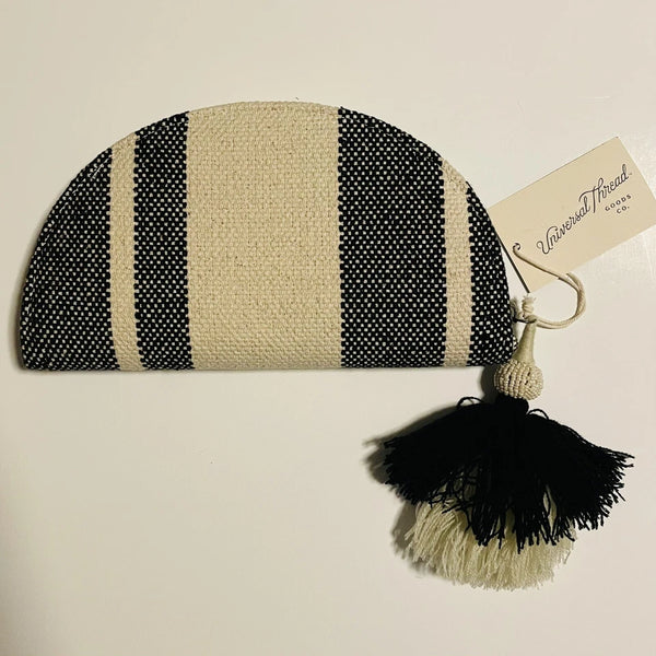 Universal Thread Black & Cream Woven Fabric Half Circle Clutch