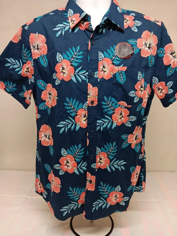 Haggar Mens Blue Red Hawaiian Tropical Short Sleeve Button Shirt