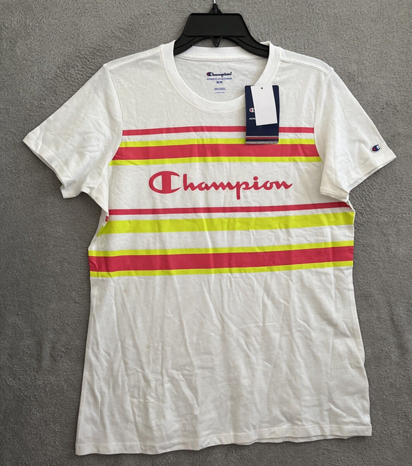 Champion Shirt Top Womans Geometric White Short Sleeve Crew Neck