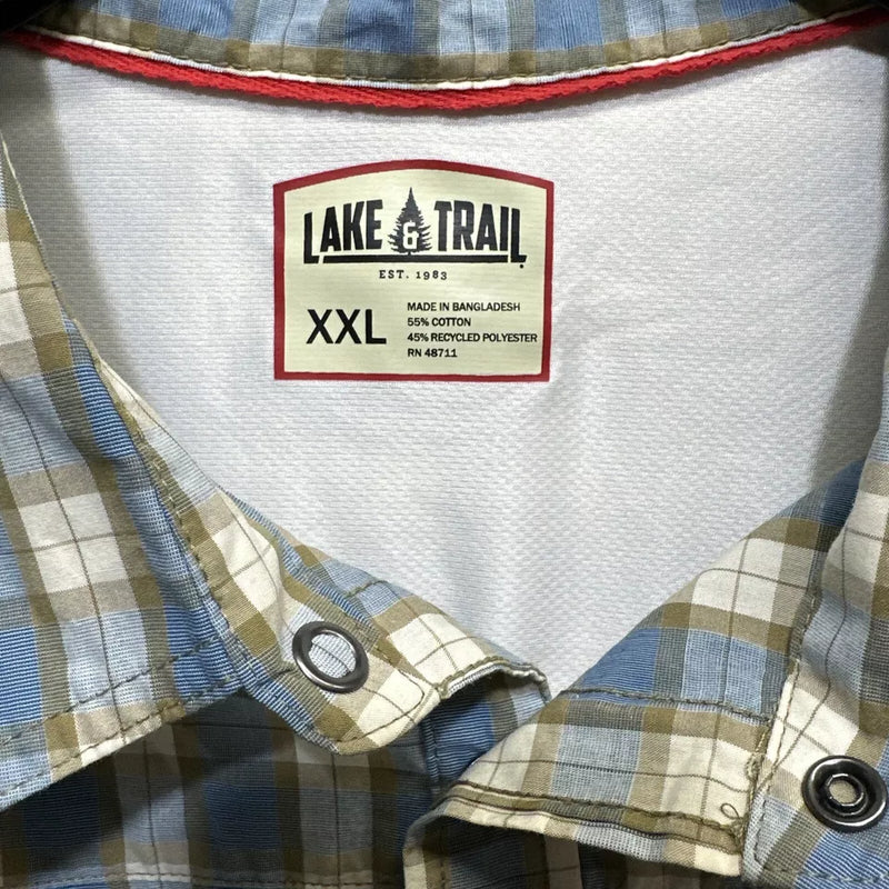 LAKE & TRAIL Men's Vented Snap Front Long Sleeve Plaid Shirt Pockets