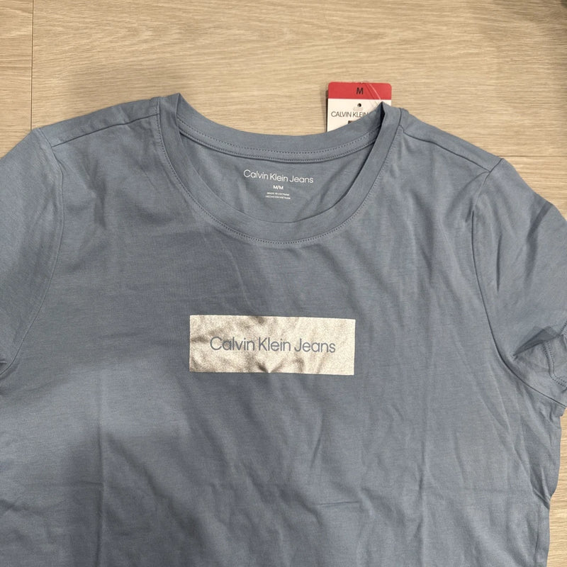 Women T-shirt Crew Neck Blue Calvin Klein Jeans Logo Tee M Ladies' NWT