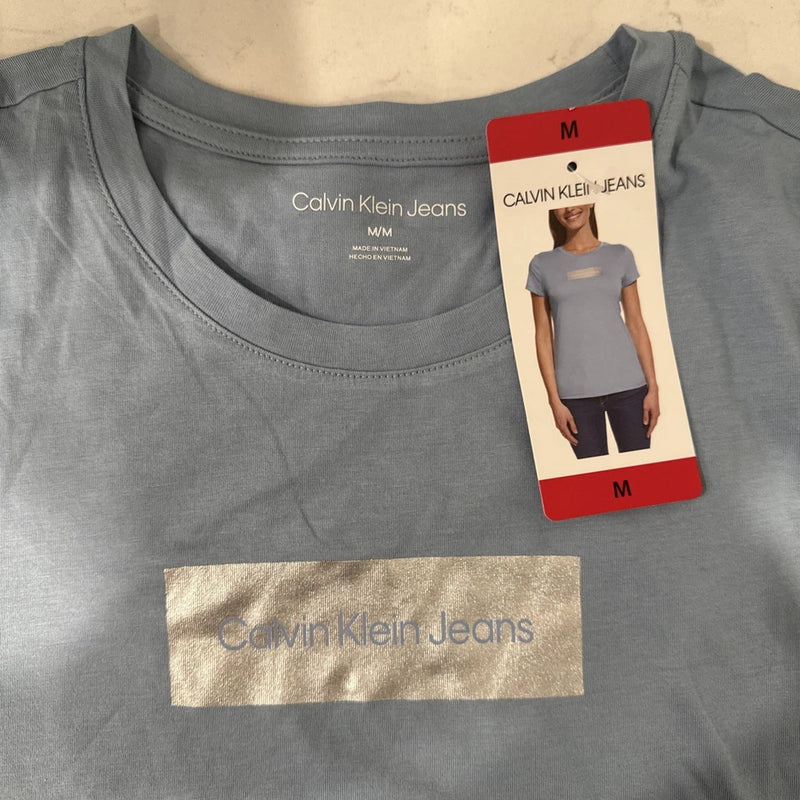 Women T-shirt Crew Neck Blue Calvin Klein Jeans Logo Tee M Ladies' NWT