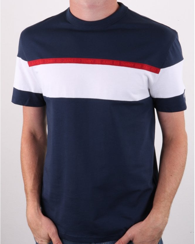 TOMMY HILFIGER STRIPE TAPE T-SHIRT NAVY