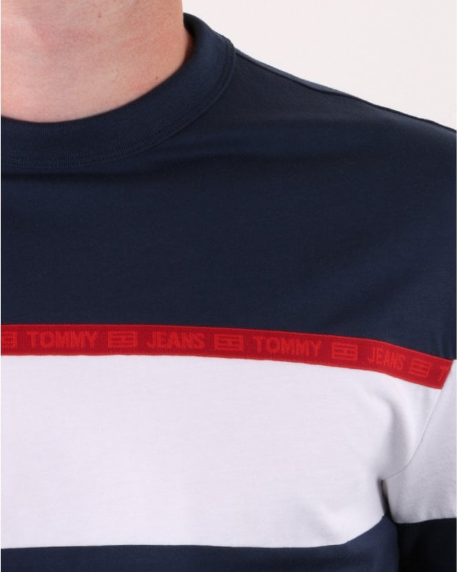 TOMMY HILFIGER STRIPE TAPE T-SHIRT NAVY