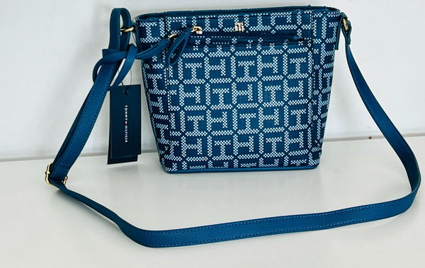 TOMMY HILFIGER DARK BLUE SIGNATURE LOGO CROSSBODY SLING BAG W/ WALLET POUCH