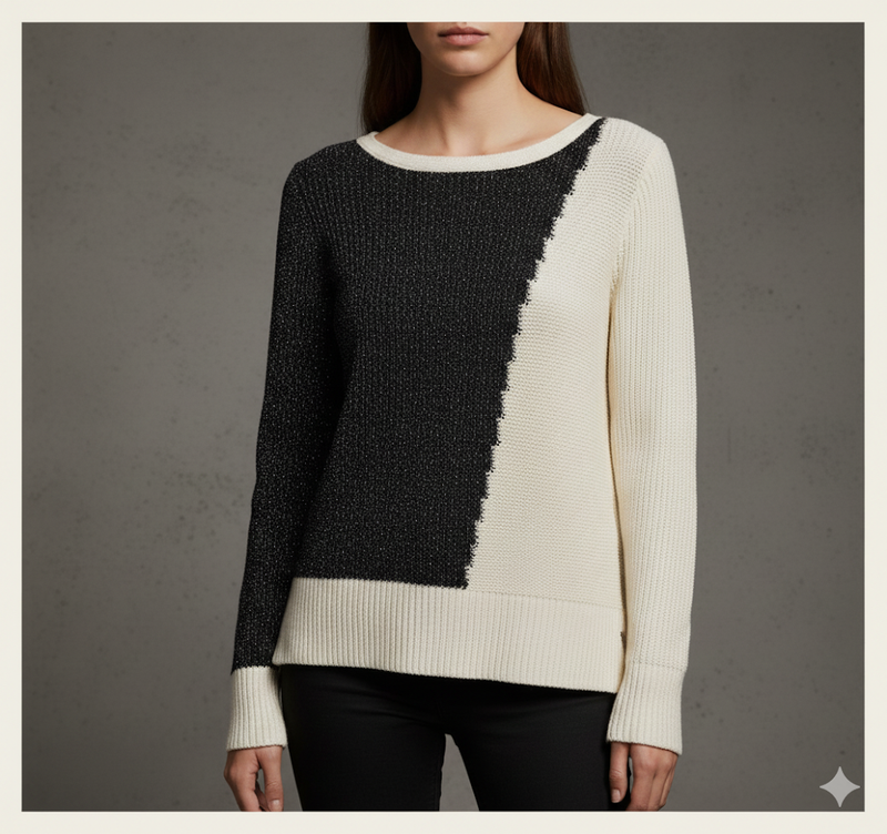 Calvin Klein Women Round Neck Long Sleeves Pullover -Cream/Black