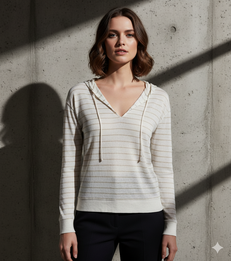 CALVIN KLEIN Performance Drawstring Tie Striped Hooded Shirt Women's