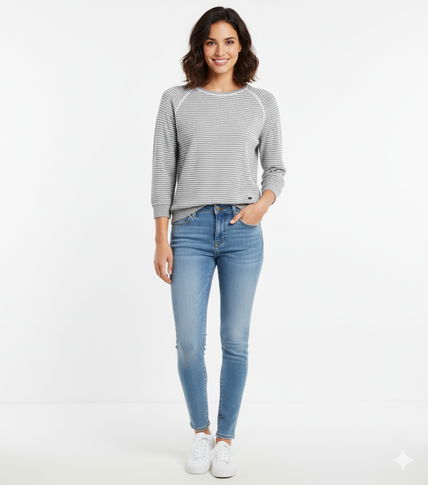 Calvin Klein 3/4 Three Quarter Sleeve Striped Sweater WOMEN