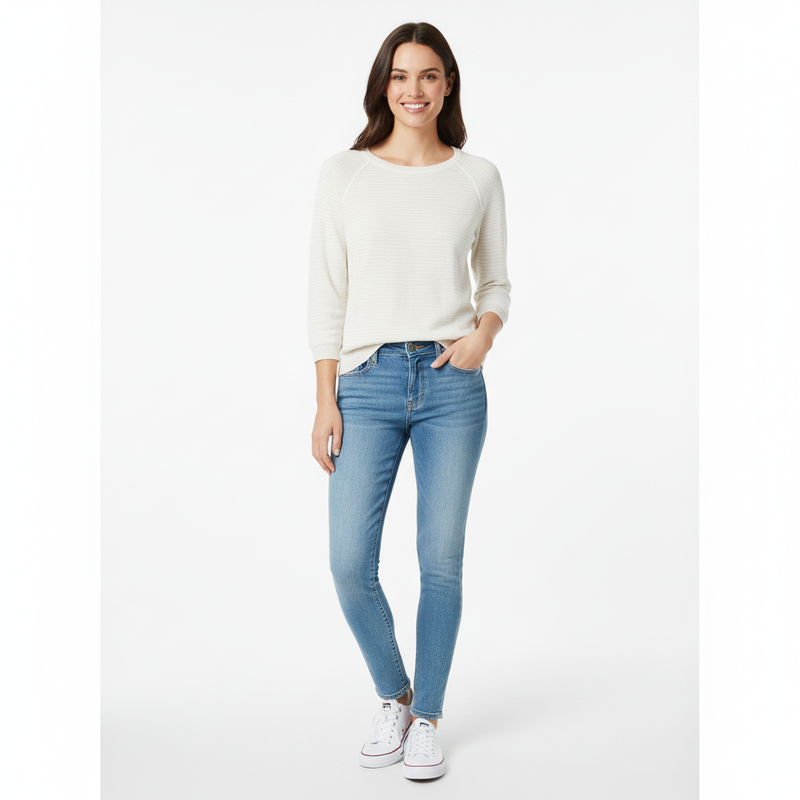 Calvin Klein 3/4 Three Quarter Sleeve Striped Sweater WOMEN