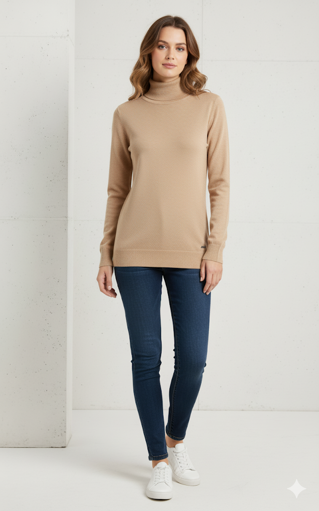 Calvin Klein Long Sleeve Ribbed Turtleneck Sweater Womens