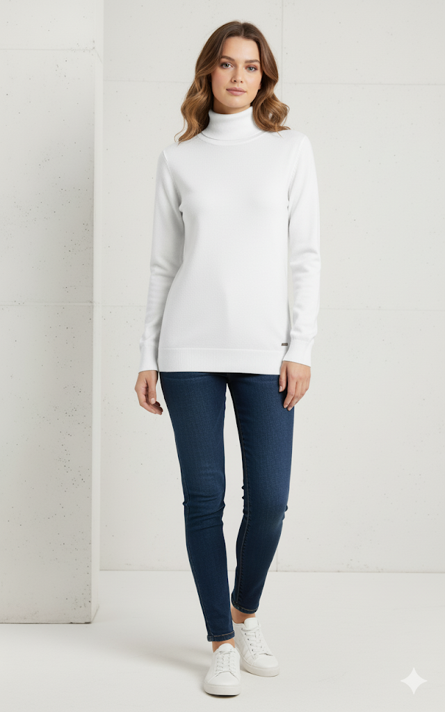 Calvin Klein Long Sleeve Ribbed Turtleneck Sweater Womens