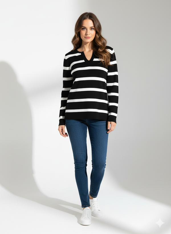 VAN HEUSEN Womens Multicolor Striped V-Neck Stretch Sweater 308