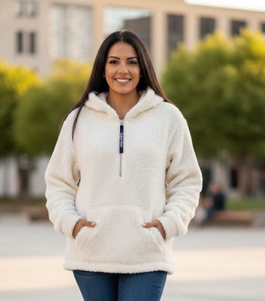 Calvin Klein White sherpa teddy bear half zip pullover