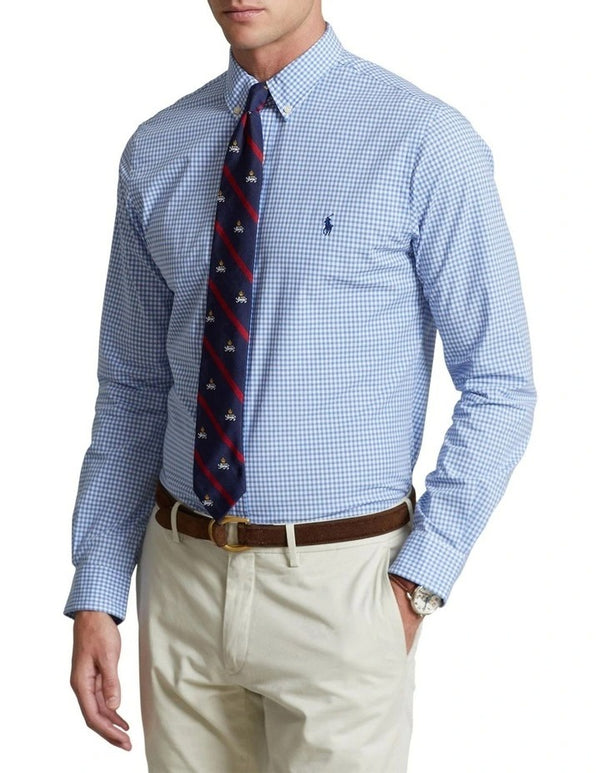 Polo Ralph Lauren Slim Fit Checked Stretch Poplin Shirt in Blue