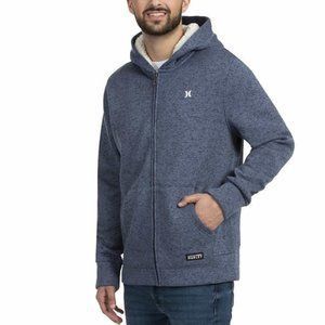 Hurley Men's Diffused Blue Heather Sherpa Hood Full Zip Jacket