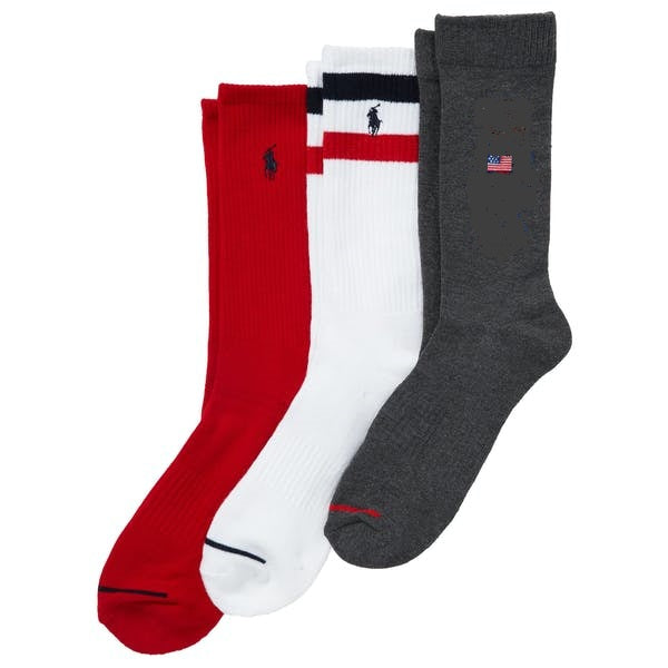 POLO RALPH LAUREN COTTON 3 PACK CREW FASHION SOCKS