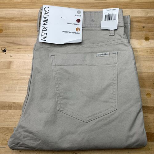 CALVIN KLEIN Mens Pants Stretch Flex Waist Twill 5 Pocket Sandpaper