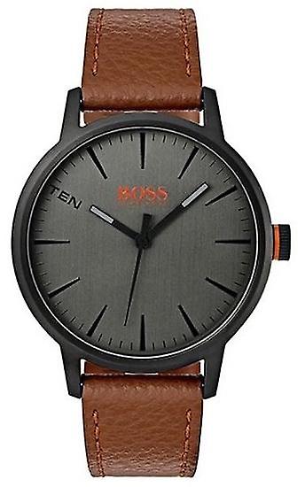 Boss Orange 40mm Men's Brown Leather Strap Stainless Steel Black Case Watch wBox