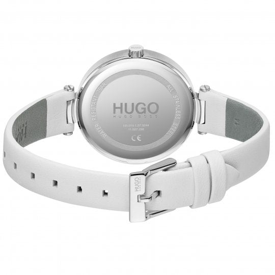 HUGO #HOPE MULTI Silver White Dial and White Leather Strap Ladies Watch