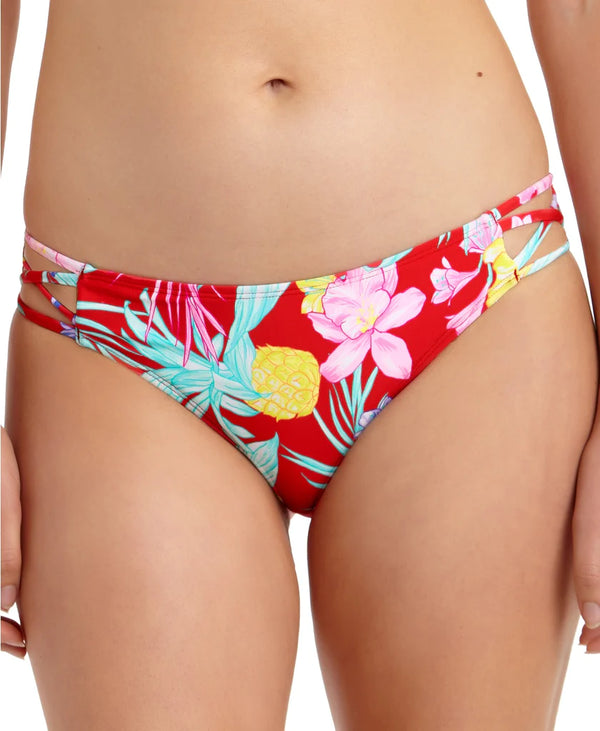 California Waves Tropic Printed Strappy-Side Hipster Bikini Bottoms Multicolor