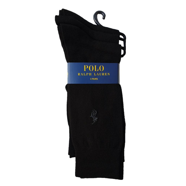 Polo Ralph Lauren Socks 3 Pack Plain Black Formal Mens One Size