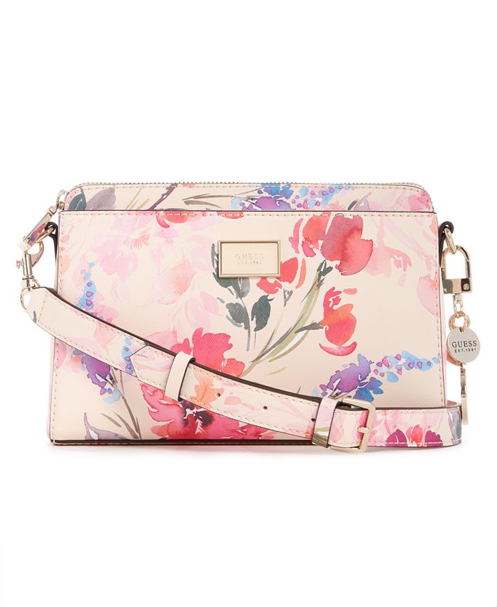 GUESS Pish Posh Girlfriend Floral Crossbody BAG In Pink Floral/gold