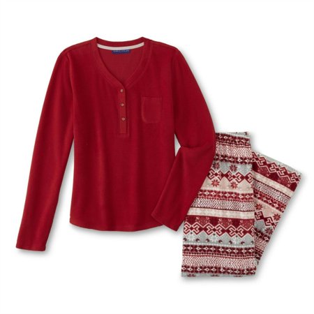 Simply Styled Women sleepwear waffle fleece Pajama Shirt & Pants red