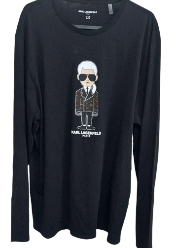 Karl Lagerfeld Paris Men's Graphic Logo T-Shirt Long Sleeve Black