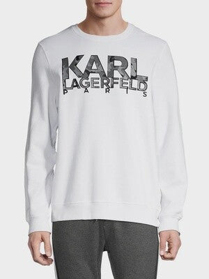 KARL LAGERFELD PARIS Camo Logo Crew Neck Sweatshirt NWT Men's white