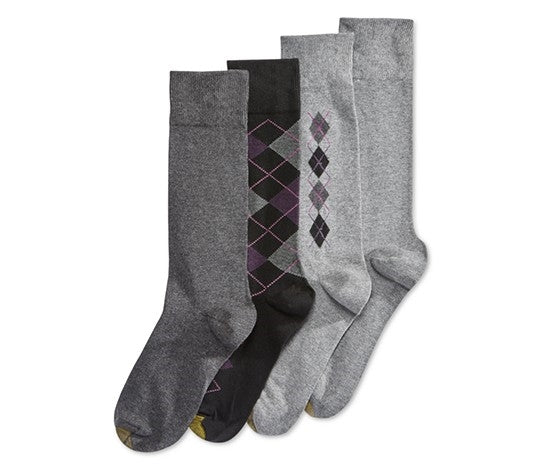 Gold Toe Mens 4 Pack Argly Midweight Socks Grey Black