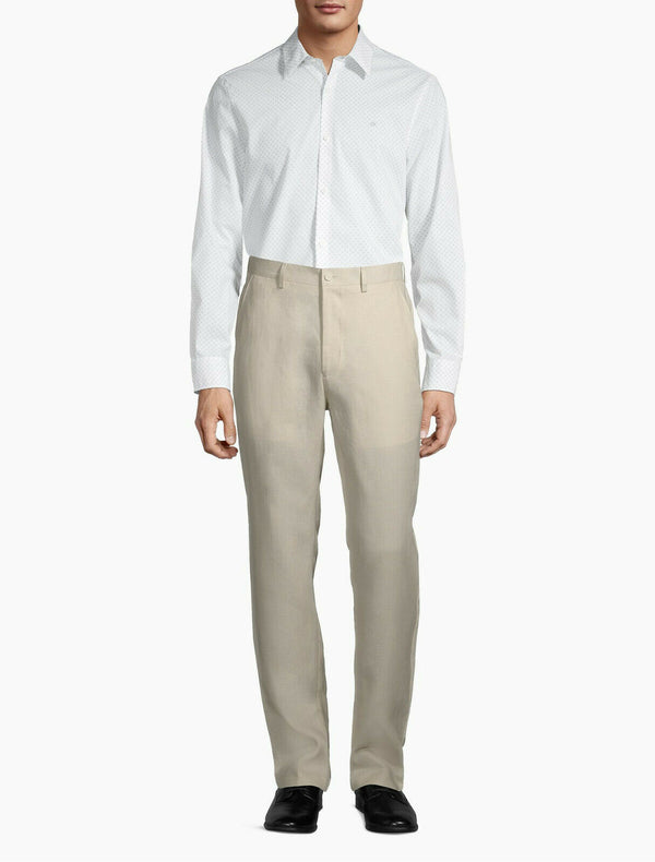 Calvin Klein Men's Ck Slim Fit Solid Linen 4-pocket Pants Tan