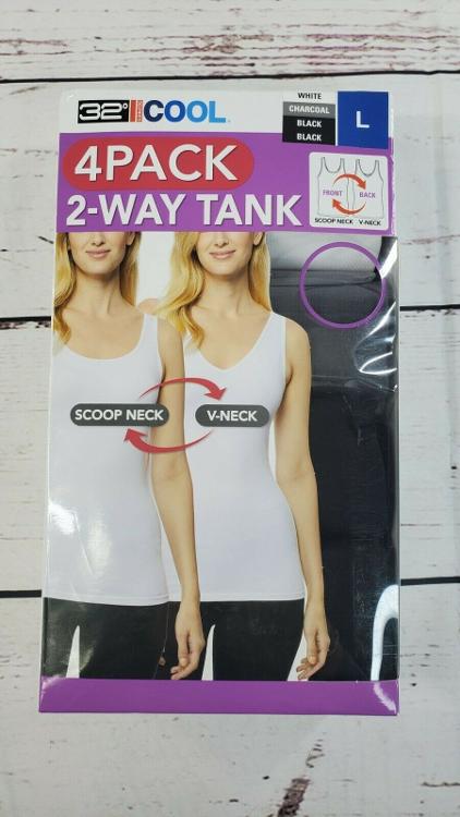 32 Degree Cool 4 Pack 2-way Tank LARGE Charcoal Black