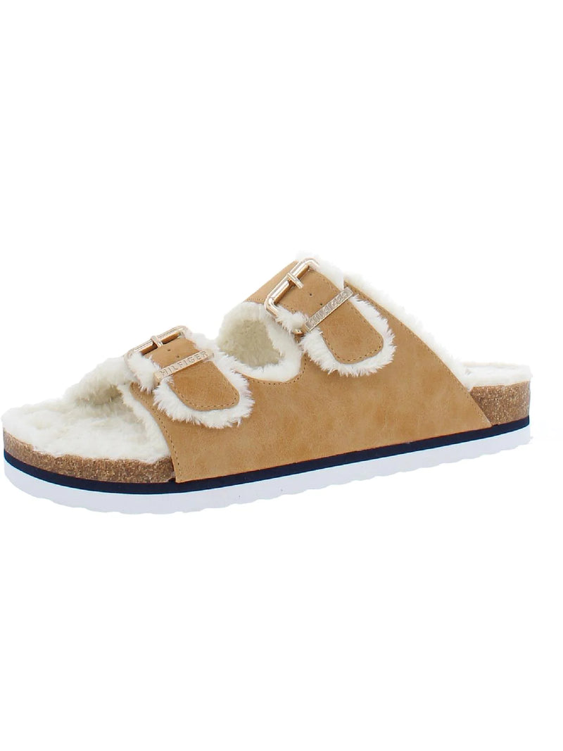 Tommy Hilfiger - Bonia Womens Faux Fur Open Toe Slide Sandals